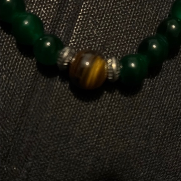 💥Green Beaded Bracelet Set 3pc set Hand Crafted glass beads with tiger eye 👁️ - Picture 4 of 5